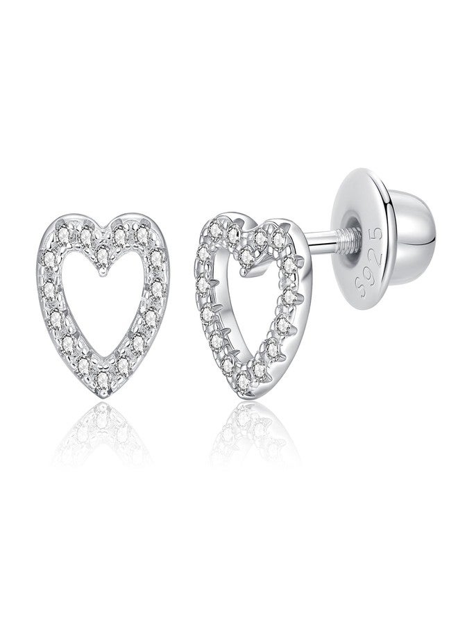 Lulau Sterling Silver Heart Earrings with Screw Back for Women 925 Sensitive Stud Everyday Ladies (Wihte B) - Image 1